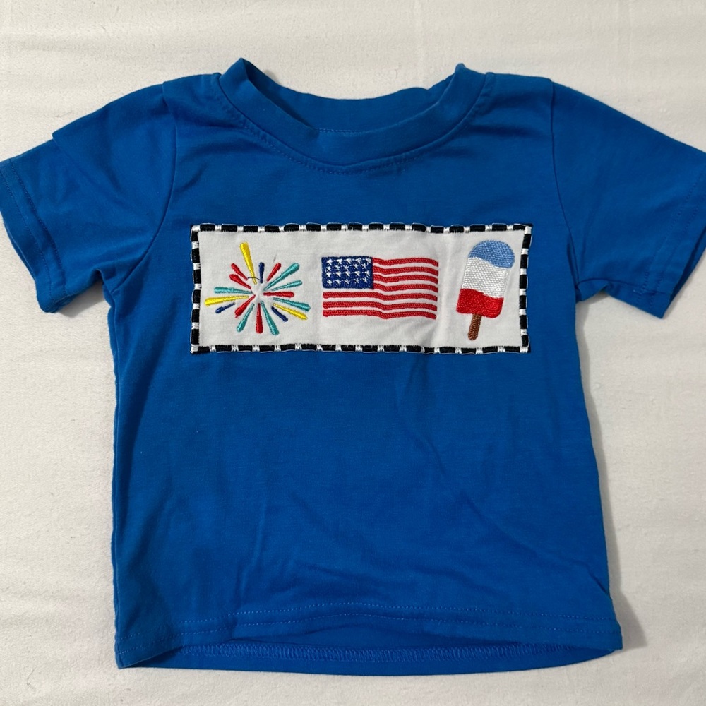 (3-6M) baby boy kids patriotic Embroidered red blue t-shirt clothes